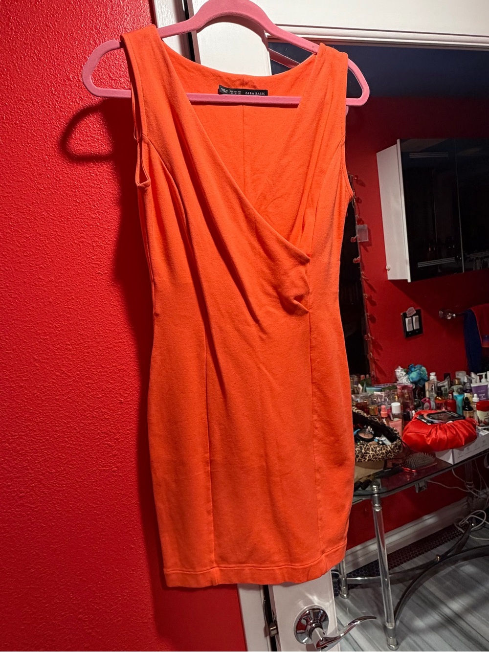 Zara Bright Orange Sleeveless Wrap-Front Mini Dress